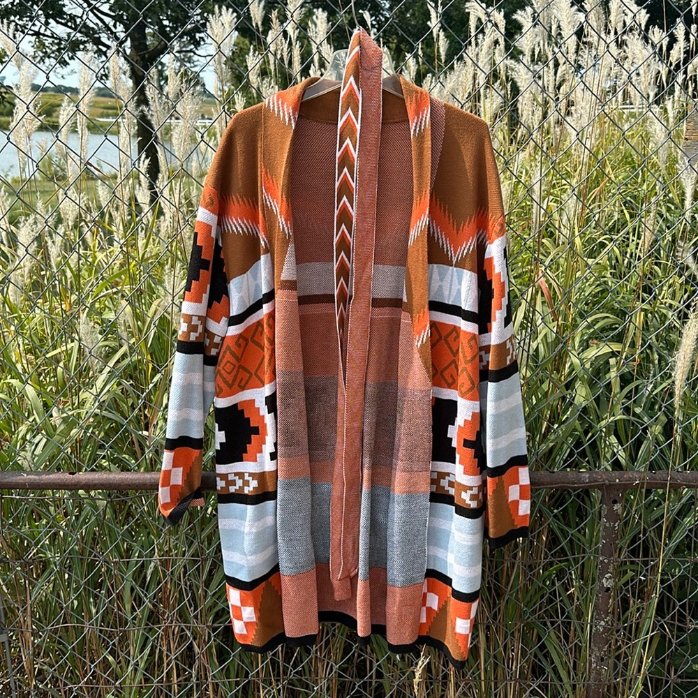 XL Women’s Aztec Cardigan with Fabric Belt